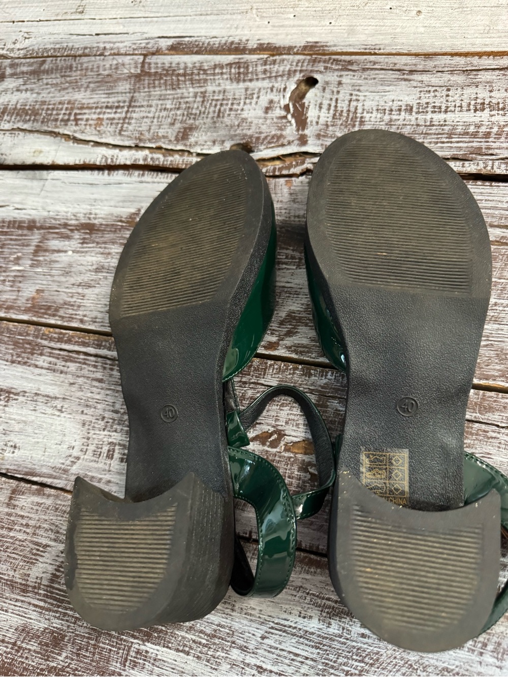 T-Strap Slingback Chunky Heel in Dark Green - Picture 5 of 6